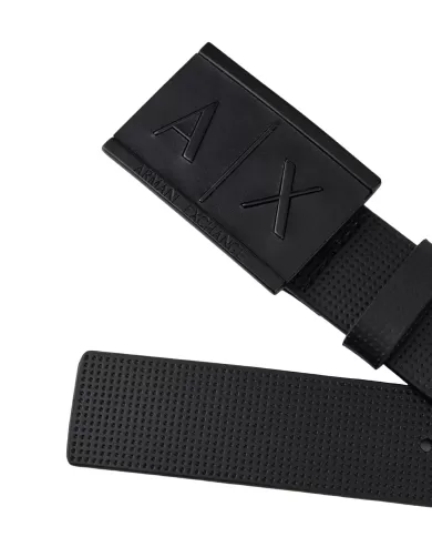 Cinta uomo nera con logo in rilievo su fibbia | ARMANI EXCHANGE