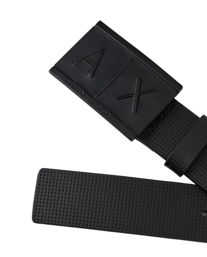Cinta uomo nera con logo in rilievo su fibbia | ARMANI EXCHANGE