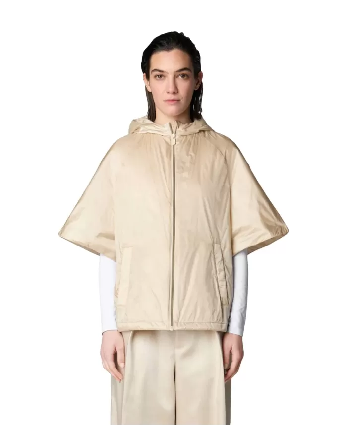 Giacca donna shore beige con cappuccio e logo patch | SAVE THE DUCK Giacca donna shore beige con cappuccio e logo patch | SAVE THE DUCK