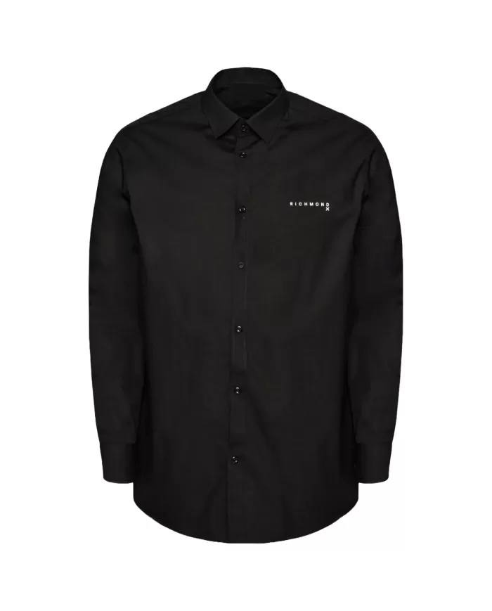 Camicia uomo nera con polsini e logo anteriore | RICHMOND Camicia uomo nera con polsini e logo anteriore | RICHMOND