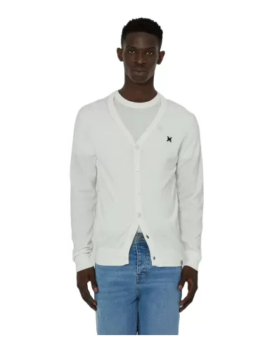 Cardigan uomo bianco con logo anteriore e banda bicolore | RICHMOND Cardigan uomo bianco con logo anteriore e banda bicolore | RICHMOND