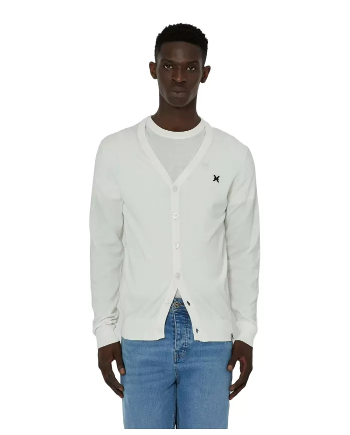 Cardigan uomo bianco con logo anteriore e banda bicolore | RICHMOND Cardigan uomo bianco con logo anteriore e banda bicolore | RICHMOND