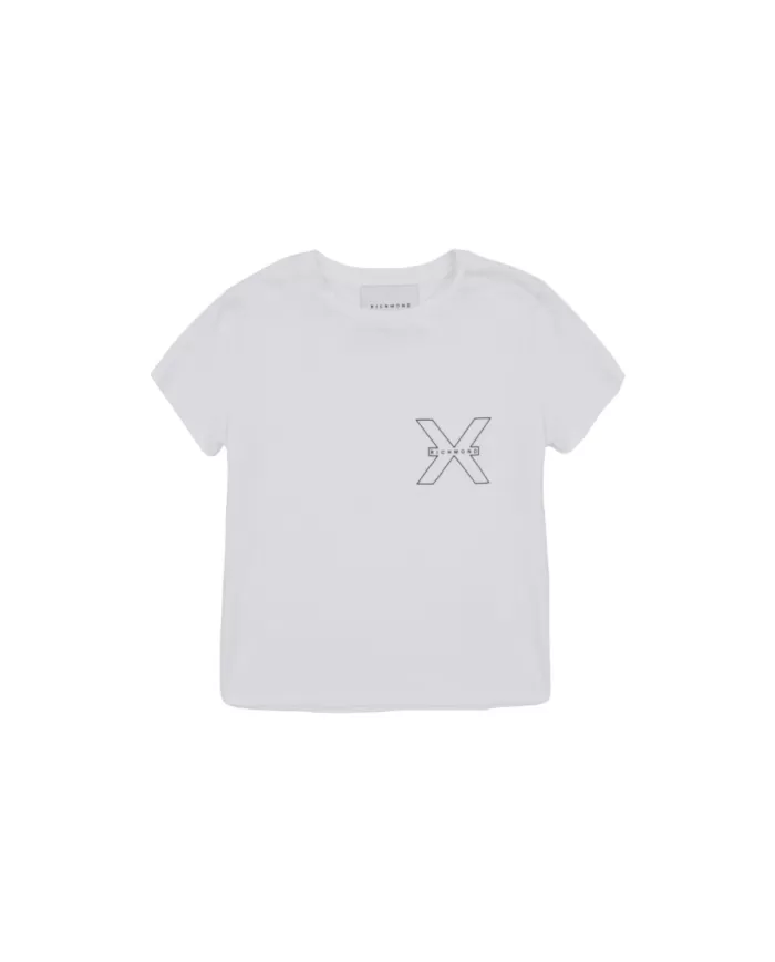 T Shirt donna off white in cotone con logo in rilievo RICHMOND