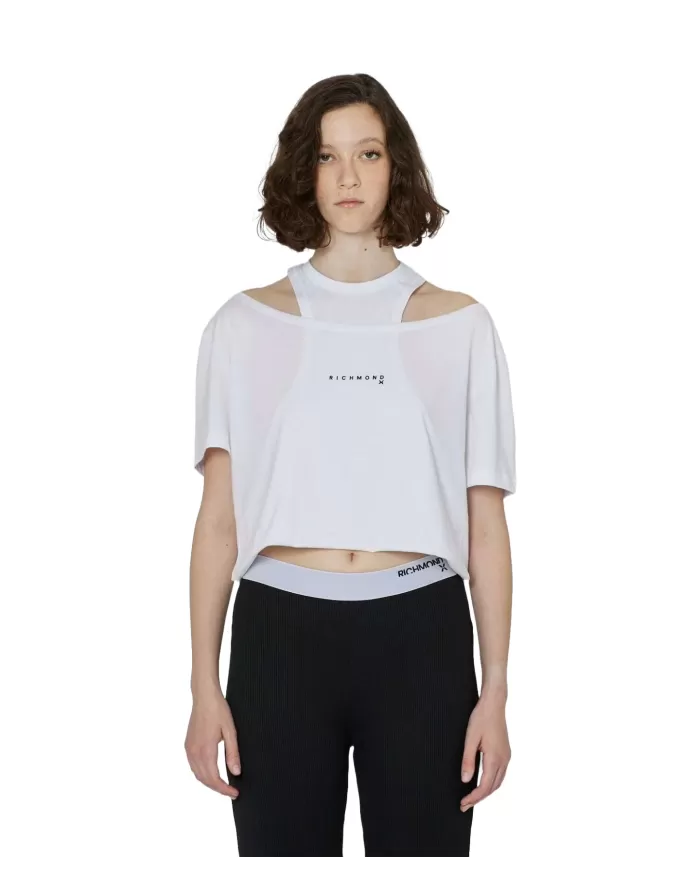 T-shirt crop donna bianca con logo anteriore | RICHMOND T-shirt crop donna bianca con logo anteriore | RICHMOND