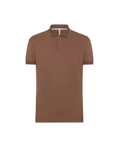 Polo uomo marrone con ricamo logo e dettaglio small tripes | SUN68 Polo uomo marrone con ricamo logo e dettaglio small tripes | SUN68