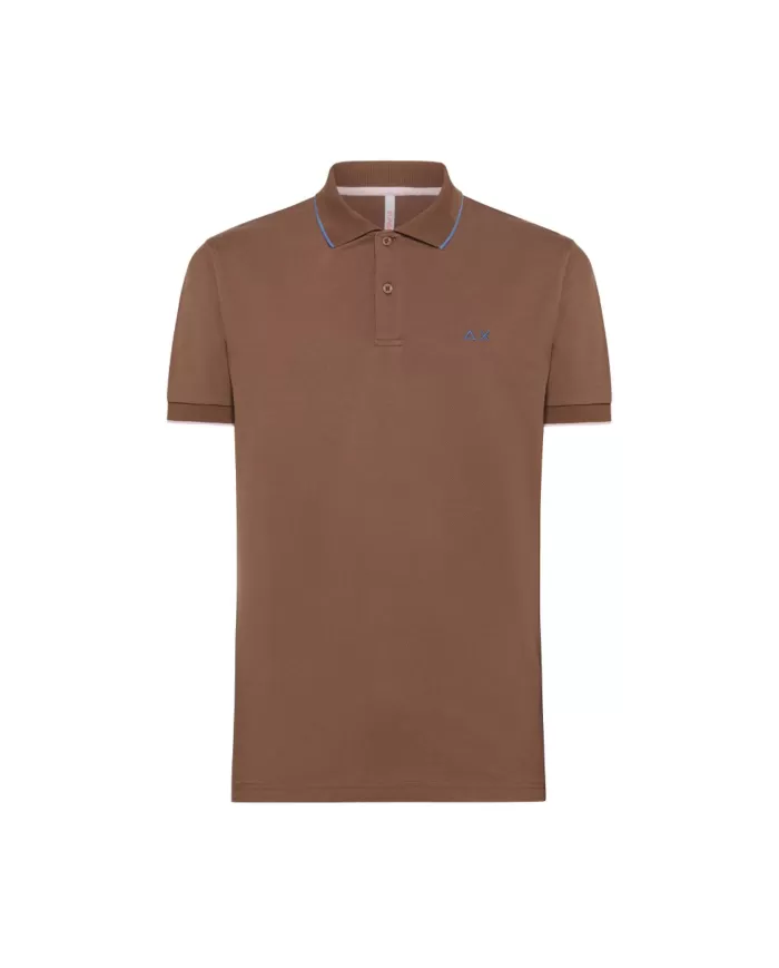 Polo uomo marrone con ricamo logo e dettaglio small tripes | SUN68 Polo uomo marrone con ricamo logo e dettaglio small tripes | SUN68