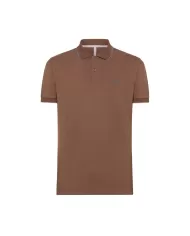 Polo uomo marrone con ricamo logo e dettaglio small tripes | SUN68