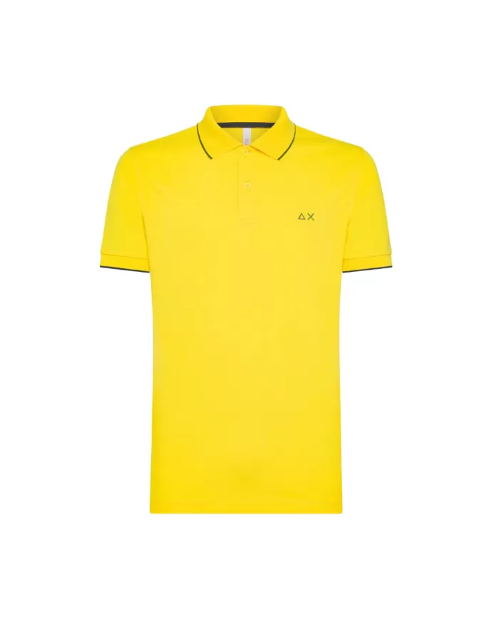 Polo uomo gialla con ricamo logo e dettaglio small tripes | SUN68 Polo uomo gialla con ricamo logo e dettaglio small tripes | SUN68