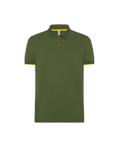 Polo uomo verde scuro con ricamo logo e dettaglio small tripes | SUN68 Polo uomo verde scuro con ricamo logo e dettaglio small tripes | SUN68