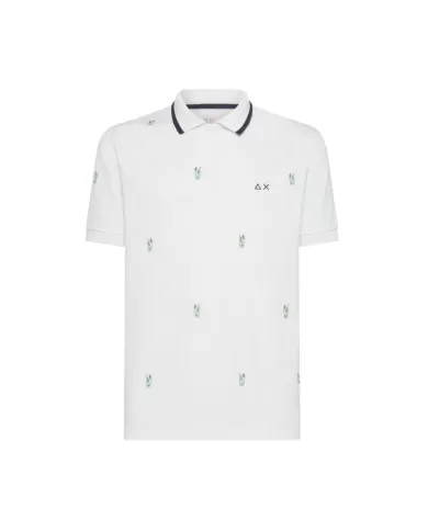 Polo uomo bianca con ricamo logo e dettagli all-over | SUN68 Polo uomo bianca con ricamo logo e dettagli all-over | SUN68