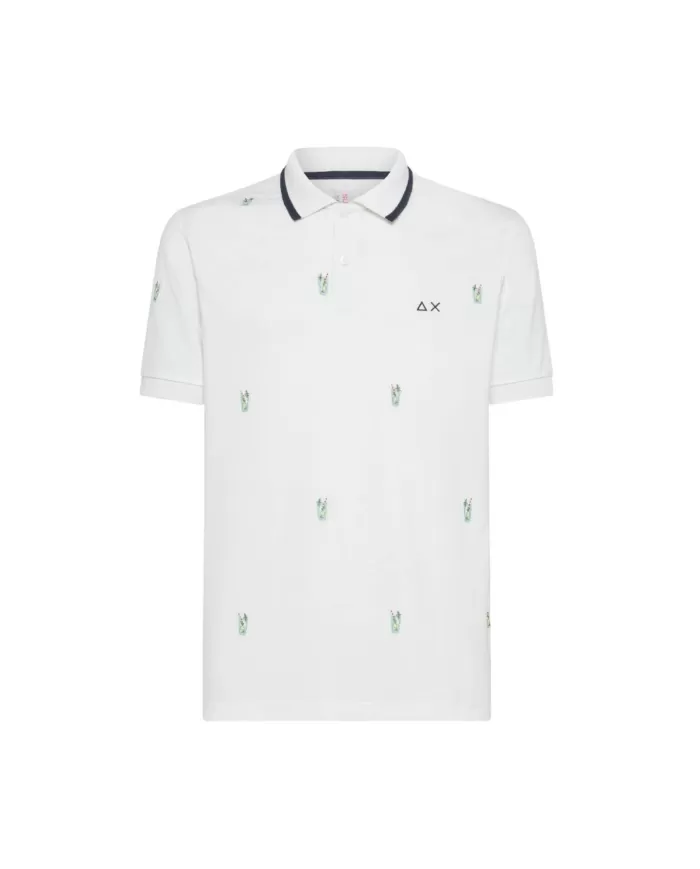 Polo uomo bianca con ricamo logo e dettagli all-over | SUN68 Polo uomo bianca con ricamo logo e dettagli all-over | SUN68