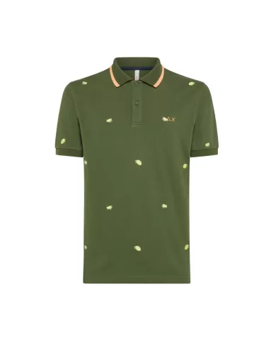 Polo uomo verde scuro con ricamo logo e dettagli all-over | SUN68 Polo uomo verde scuro con ricamo logo e dettagli all-over | SUN68
