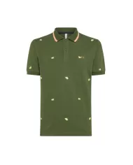 Polo uomo verde scuro con ricamo logo e dettagli all-over | SUN68 Polo uomo verde scuro con ricamo logo e dettagli all-over | SUN68