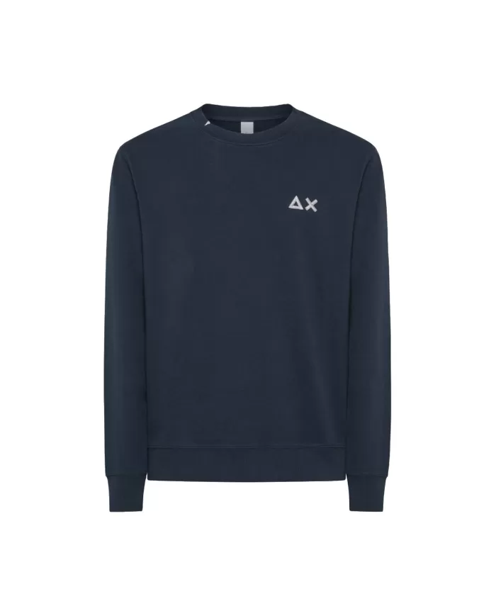 Felpa uomo navy blue con bordi a costine e ricamo logo | SUN68 Felpa uomo navy blue con bordi a costine e ricamo logo | SUN68