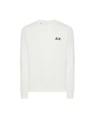 Felpa uomo bianco panna con bordi a costine e ricamo logo | SUN68 Felpa uomo bianco panna con bordi a costine e ricamo logo | SUN68