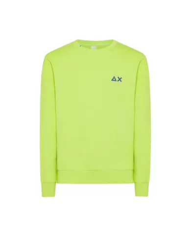 Felpa uomo lime con bordi a costine e ricamo logo | SUN68 Felpa uomo lime con bordi a costine e ricamo logo | SUN68