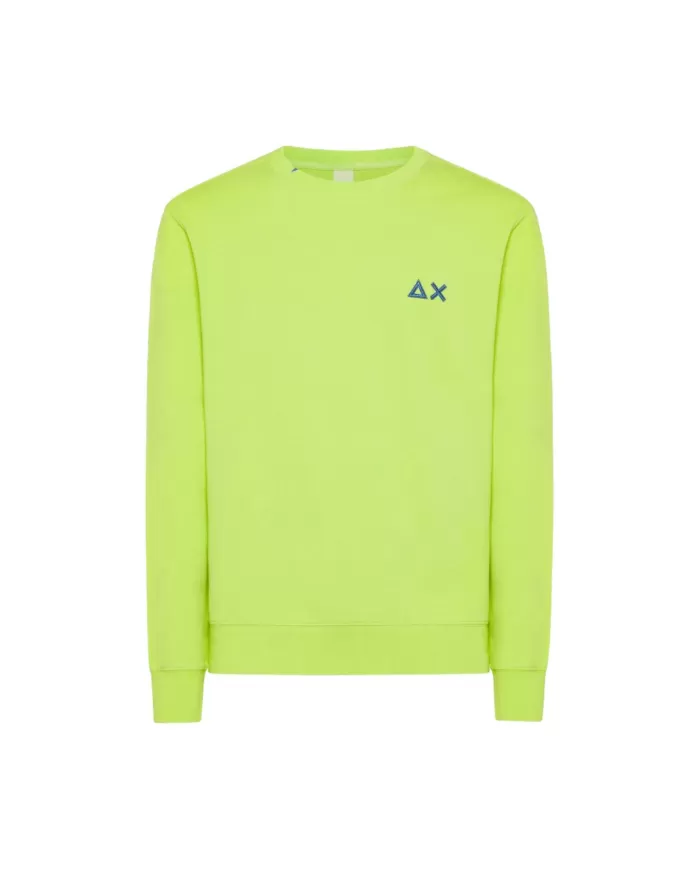 Felpa uomo lime con bordi a costine e ricamo logo | SUN68 Felpa uomo lime con bordi a costine e ricamo logo | SUN68
