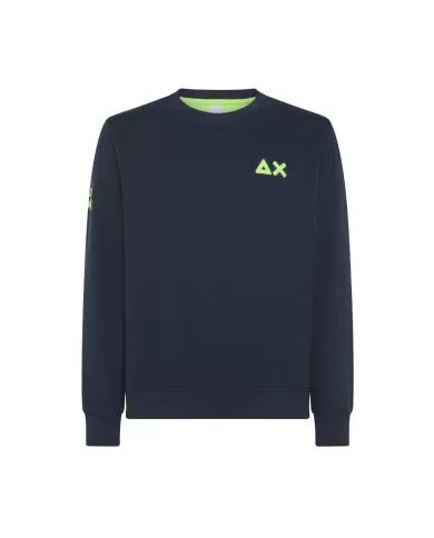 Felpa uomo navy blue con logo avanti e dettaglio fluo su lato | SUN68 Felpa uomo navy blue con logo avanti e dettaglio fluo su lato | SUN68