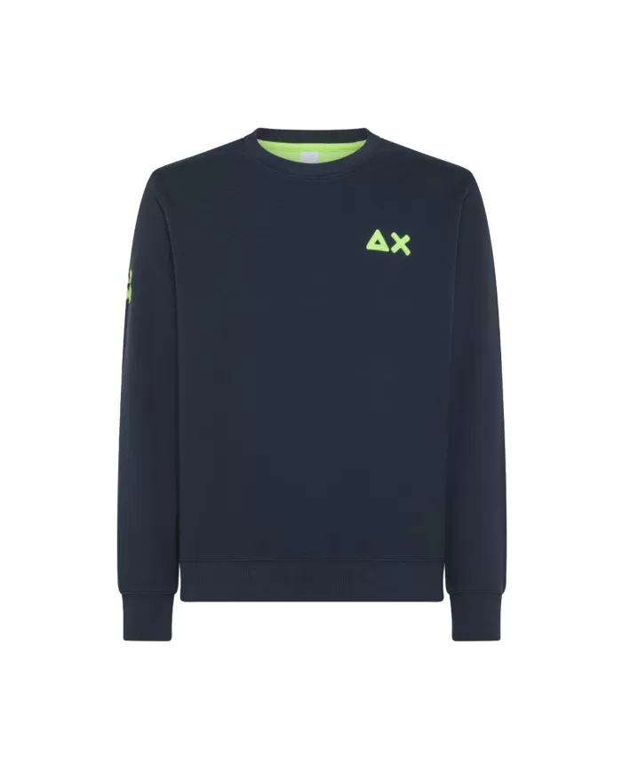 Felpa uomo navy blue con logo avanti e dettaglio fluo su lato | SUN68 Felpa uomo navy blue con logo avanti e dettaglio fluo su lato | SUN68