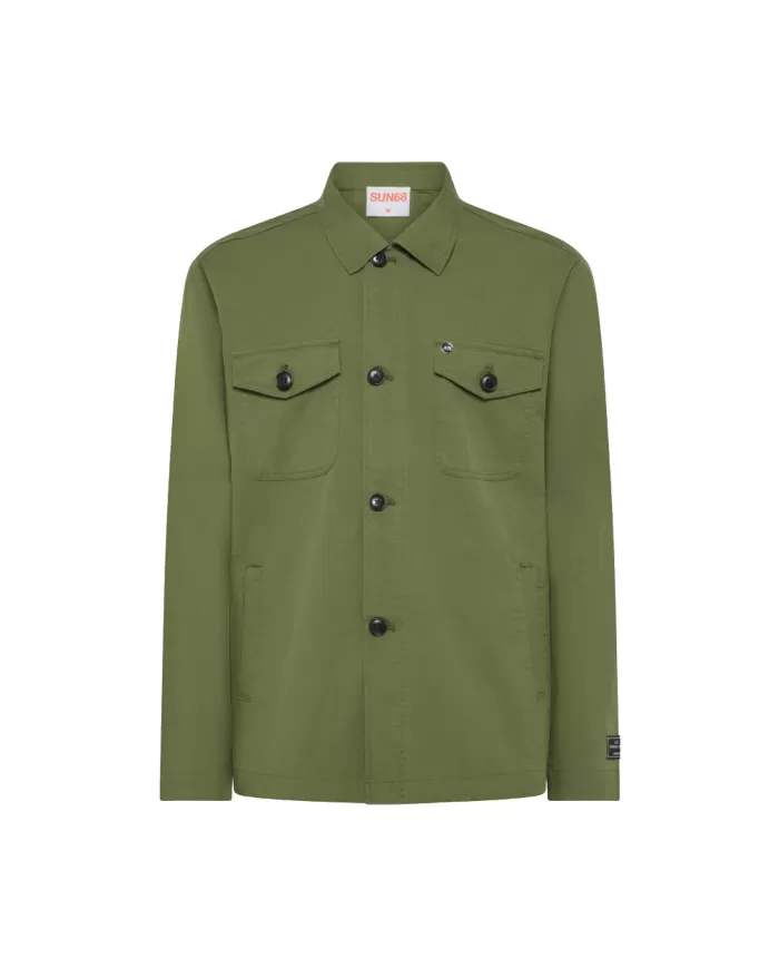 Giacca overshirt uomo verde scuro con stemma logato | SUN68 Giacca overshirt uomo verde scuro con stemma logato | SUN68