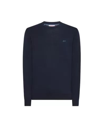 Maglia uomo navy blue con bordi a costine e ricamo logo | SUN68 Maglia uomo navy blue con bordi a costine e ricamo logo | SUN68