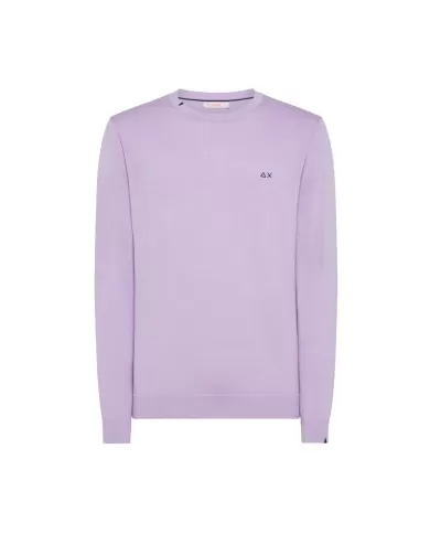 Maglia uomo lilla con bordi a costine e ricamo logo | SUN68 Maglia uomo lilla con bordi a costine e ricamo logo | SUN68