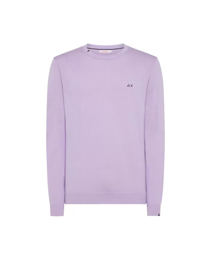 Maglia uomo lilla con bordi a costine e ricamo logo | SUN68 Maglia uomo lilla con bordi a costine e ricamo logo | SUN68