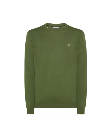 Maglia uomo verde scuro con bordi a costine e ricamo logo | SUN68 Maglia uomo verde scuro con bordi a costine e ricamo logo | SUN68