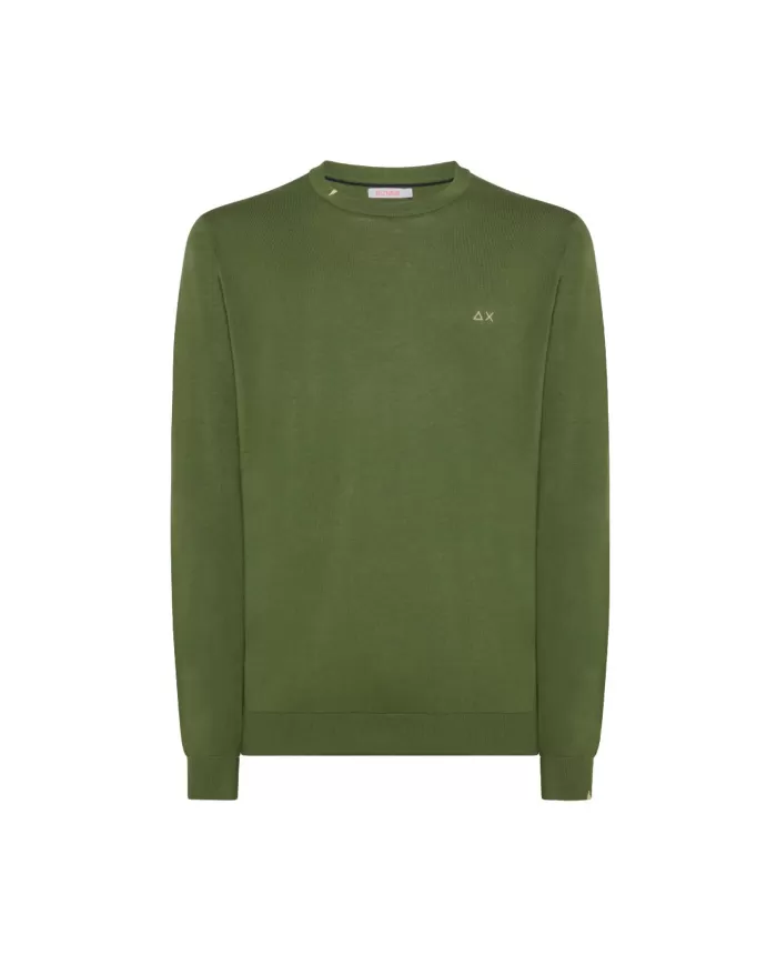 Maglia uomo verde scuro con bordi a costine e ricamo logo | SUN68 Maglia uomo verde scuro con bordi a costine e ricamo logo | SUN68