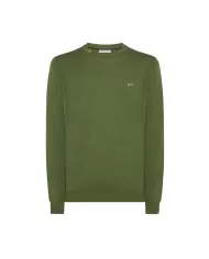 Maglia uomo verde scuro con bordi a costine e ricamo logo | SUN68