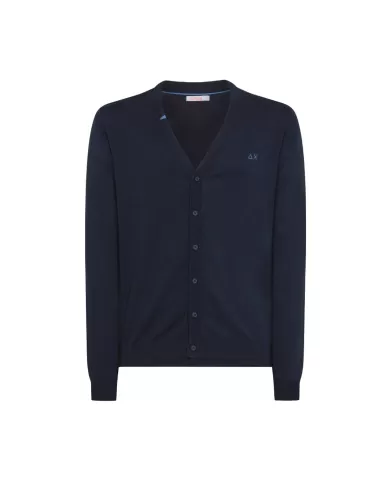 Cardigan uomo navy blue con bordi a costine e ricamo logo | SUN68