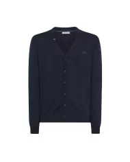 Cardigan uomo navy blue con bordi a costine e ricamo logo | SUN68