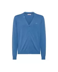 Cardigan uomo avio con bordi a costine e ricamo logo | SUN68