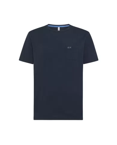 T-shirt uomo navy blue con logo ricamato su taschino | SUN68