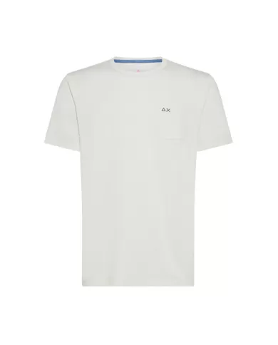T-shirt uomo bianco panna con logo ricamato su taschino | SUN68