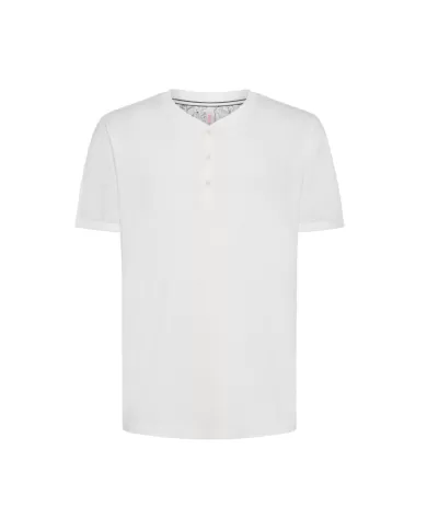 T-shirt uomo bianco panna con collo a serafino e ricamo logo | SUN68