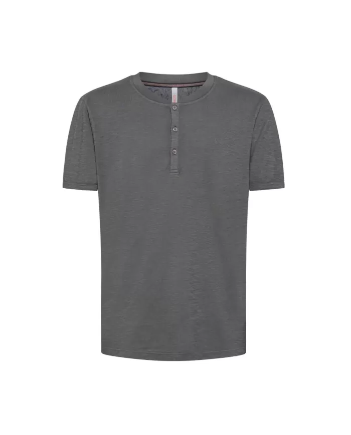 T-shirt uomo inchiostro con collo a serafino e ricamo logo | SUN68 T-shirt uomo inchiostro con collo a serafino e ricamo logo | SUN68