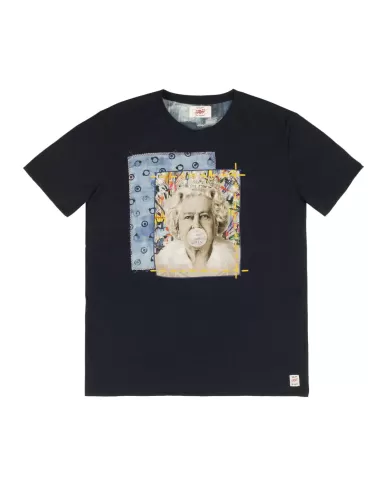 t-shirt blu a uomo con stampa in grande regina Elisabetta | BOB t-shirt blu a uomo con stampa in grande regina Elisabetta | BOB