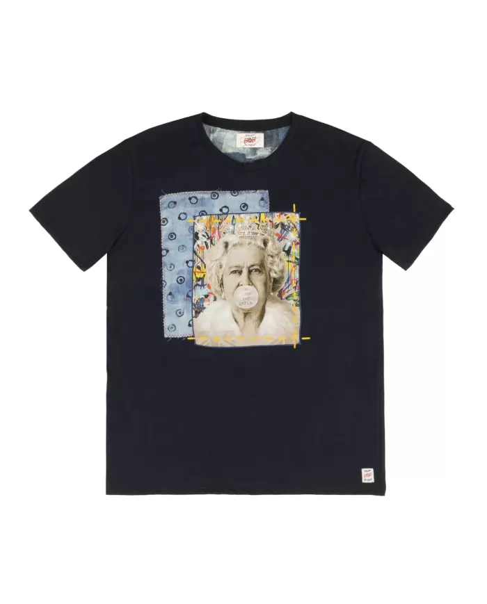 t-shirt blu a uomo con stampa in grande regina Elisabetta | BOB t-shirt blu a uomo con stampa in grande regina Elisabetta | BOB