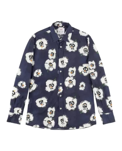 camicia da uomo con fantasia floreale blu all-over | BOB camicia da uomo con fantasia floreale blu all-over | BOB