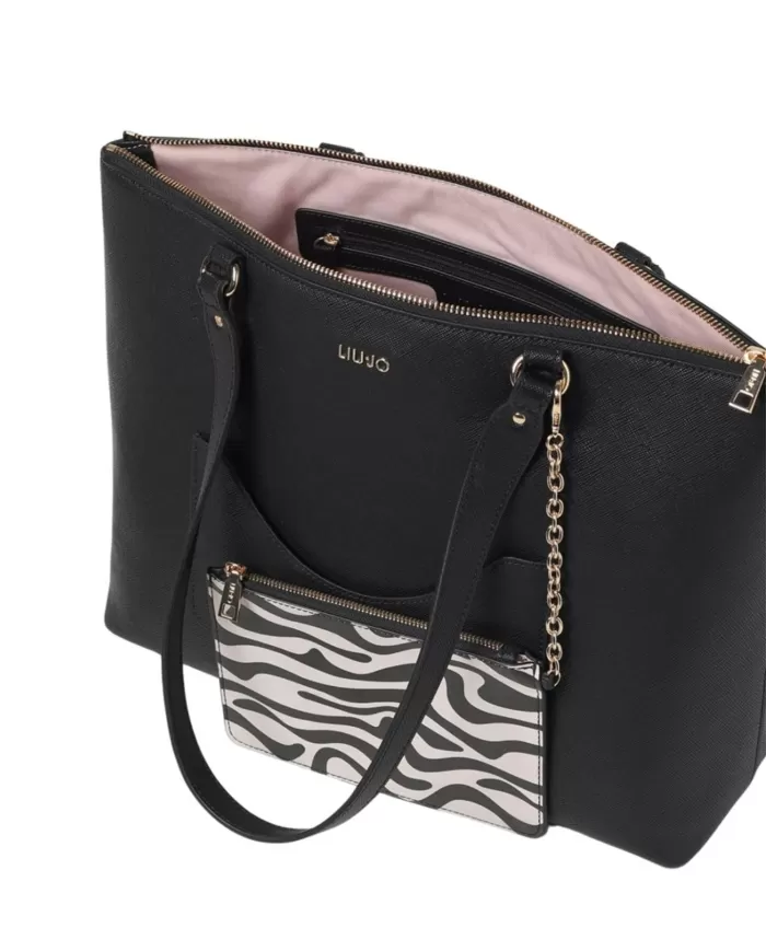 borsa da shopping nera da donna, effetto saffiano | LIU JO borsa da shopping nera da donna, effetto saffiano | LIU JO