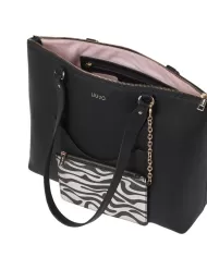 borsa da shopping nera da donna, effetto saffiano | LIU JO borsa da shopping nera da donna, effetto saffiano | LIU JO