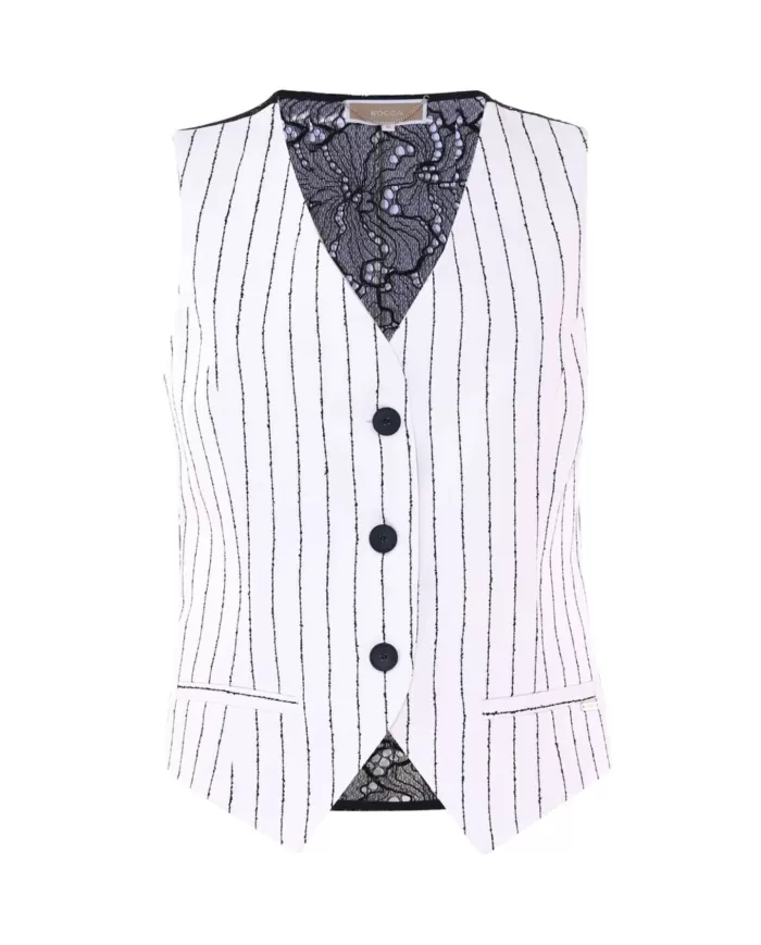 gilet panna/nero da donna con fantasia a righe verticali | KOCCA gilet panna/nero da donna con fantasia a righe verticali | KOCCA