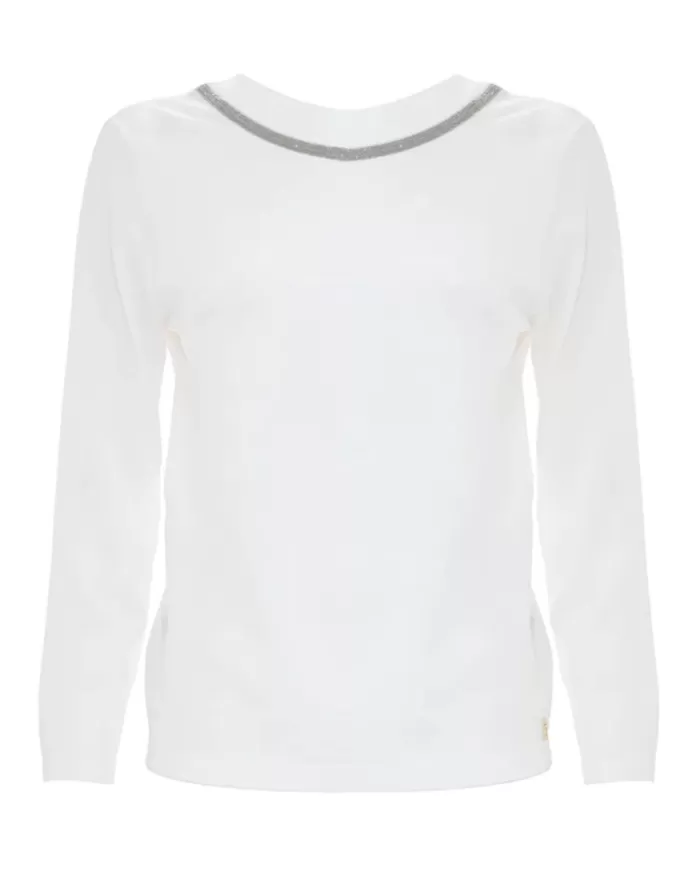 maglia latte/panna da donna con girocollo brillante | KOCCA maglia latte/panna da donna con girocollo brillante | KOCCA