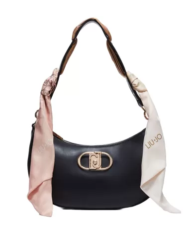 borsa nera da donna con foulard logati intrecciati | LIU JO borsa nera da donna con foulard logati intrecciati | LIU JO