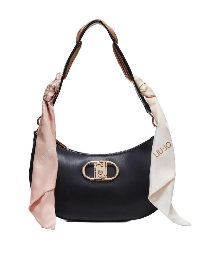borsa nera da donna con foulard logati intrecciati | LIU JO borsa nera da donna con foulard logati intrecciati | LIU JO