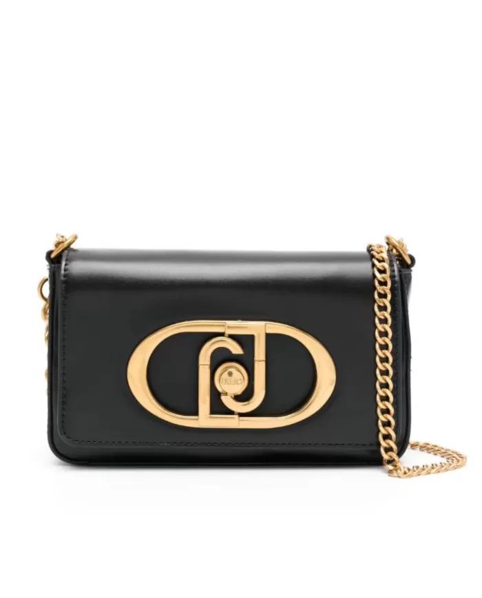 borsa nera da donna con effetto spalmato e fibbia logata | LIU JO borsa nera da donna con effetto spalmato e fibbia logata | LIU JO