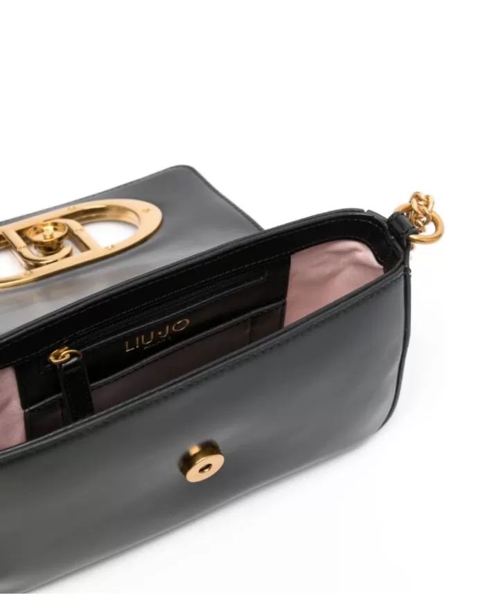 borsa nera da donna con effetto spalmato e fibbia logata | LIU JO borsa nera da donna con effetto spalmato e fibbia logata | LIU JO