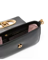 borsa nera da donna con effetto spalmato e fibbia logata | LIU JO borsa nera da donna con effetto spalmato e fibbia logata | LIU JO