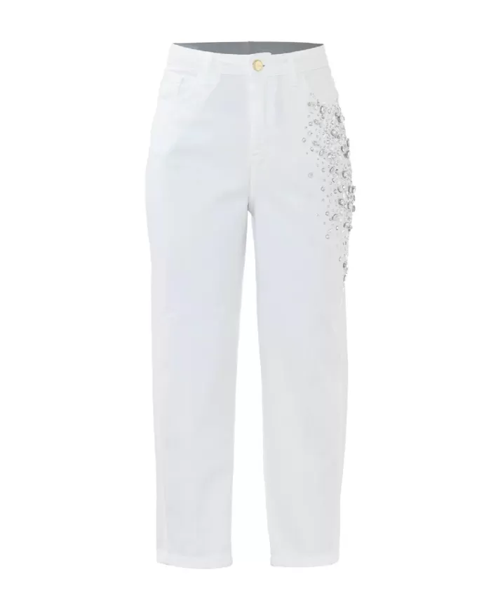 pantalone bianco da donna con strass su gamba | KOCCA pantalone bianco da donna con strass su gamba | KOCCA
